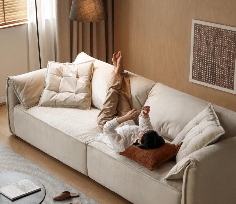 Fabric Modern Tofu Block Elephant Ear Down Sofa.