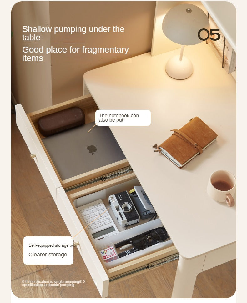 Poplar Solid Wood Rock Board Desk Bookshelf Integrated White Cream