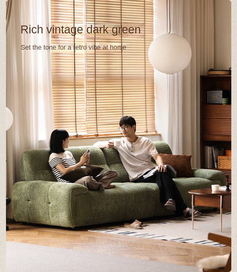 Fabric Sofa Retro High Back Four-Person Straight Sofa