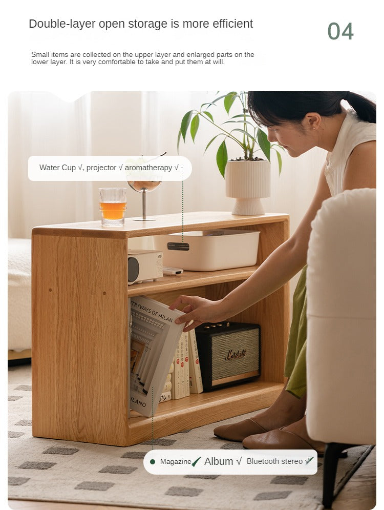 Oak Solid Wood Wheel Side Table