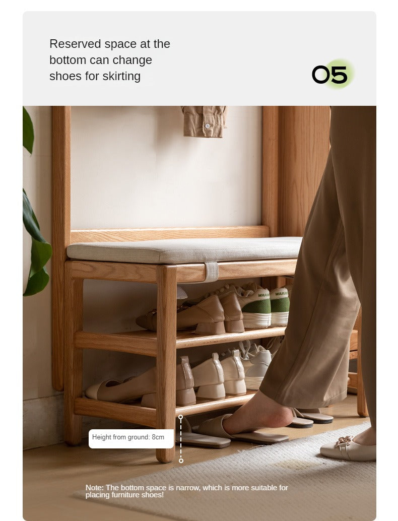 Oak, Beech Solid Wood Shoe Stool Hanger Entrance Partition