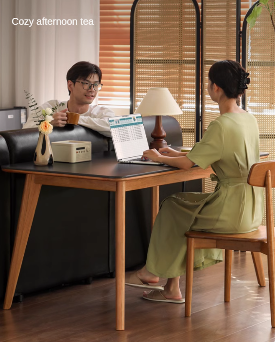 Cherry Solid Wood Retro Rock Plate Long Dining Table.