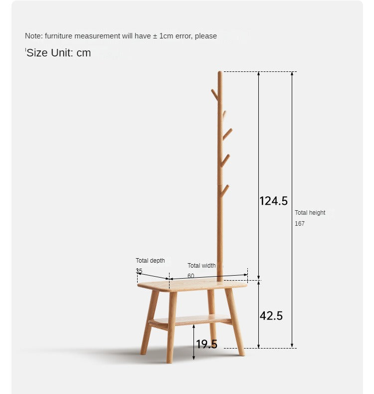 Oak Solid Wood Shoe Stool With Hanger