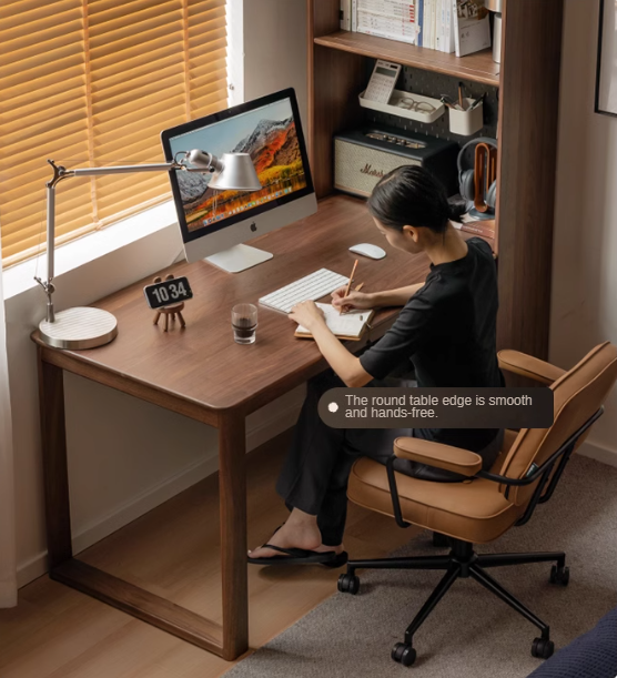 Black Walnut Solid Wood Light Luxury Style Storage Cabinet Integrated Office Desk.