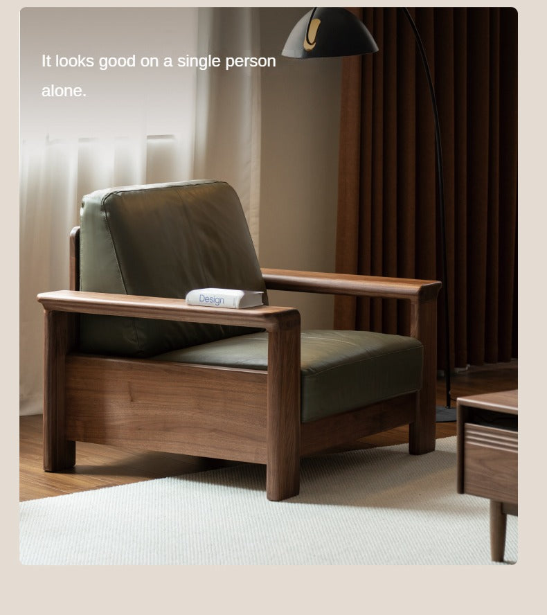 Black Walnut Solid Wood Modern Straight Sofa.