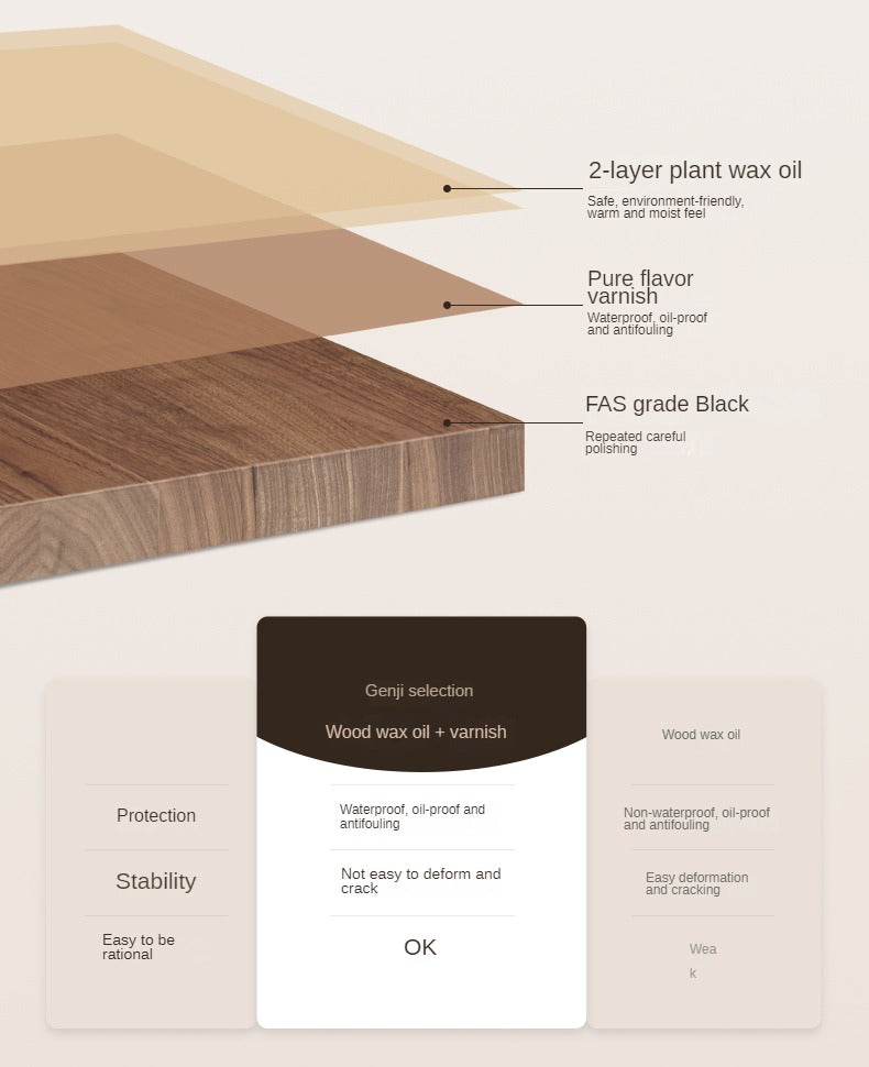 Black Walnut, Oak, Sandalwood Solid Wood Rectangular Dining Table