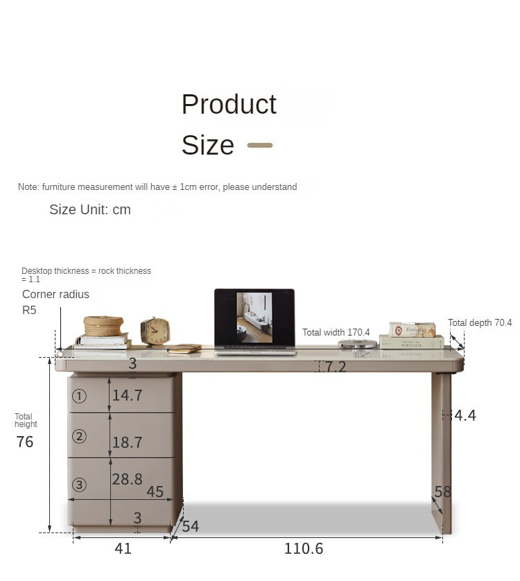 Poplar Solid wood slate desk Large table with drawers"