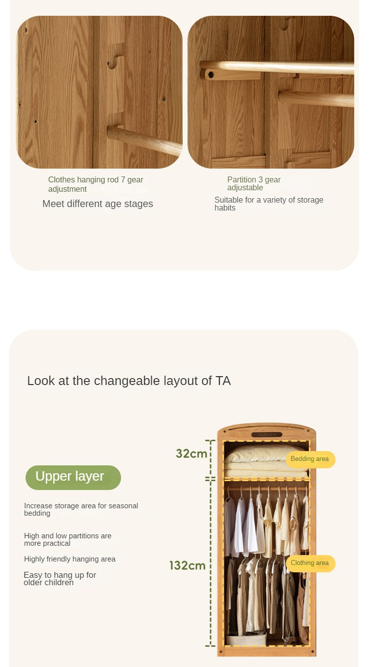 Oak Solid Wood, Solid Rubberwood Kids's Simple Wardrobe