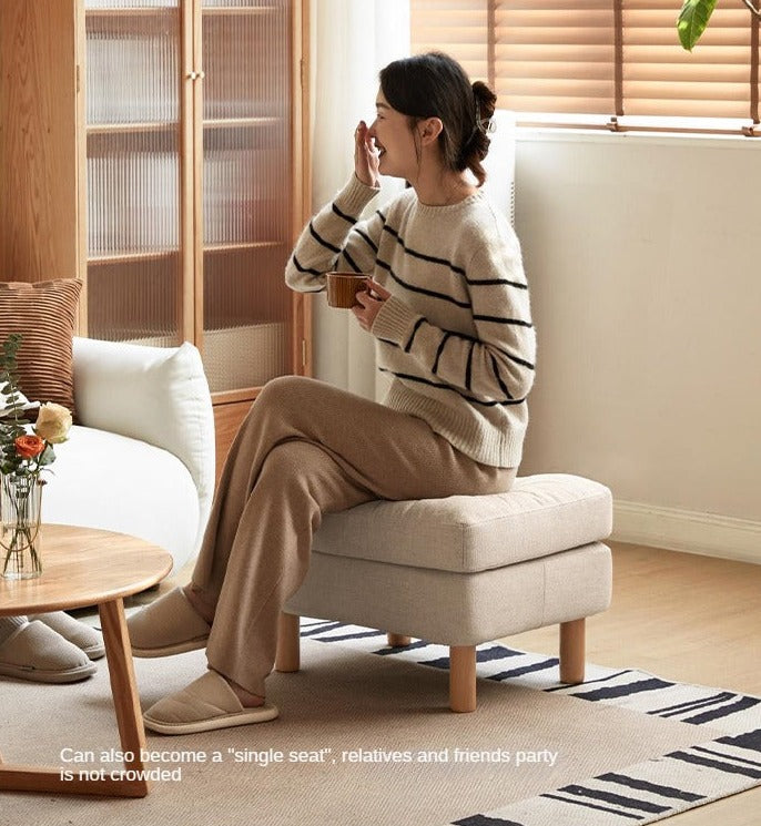 Beech Solid Wood Fabric Footstool