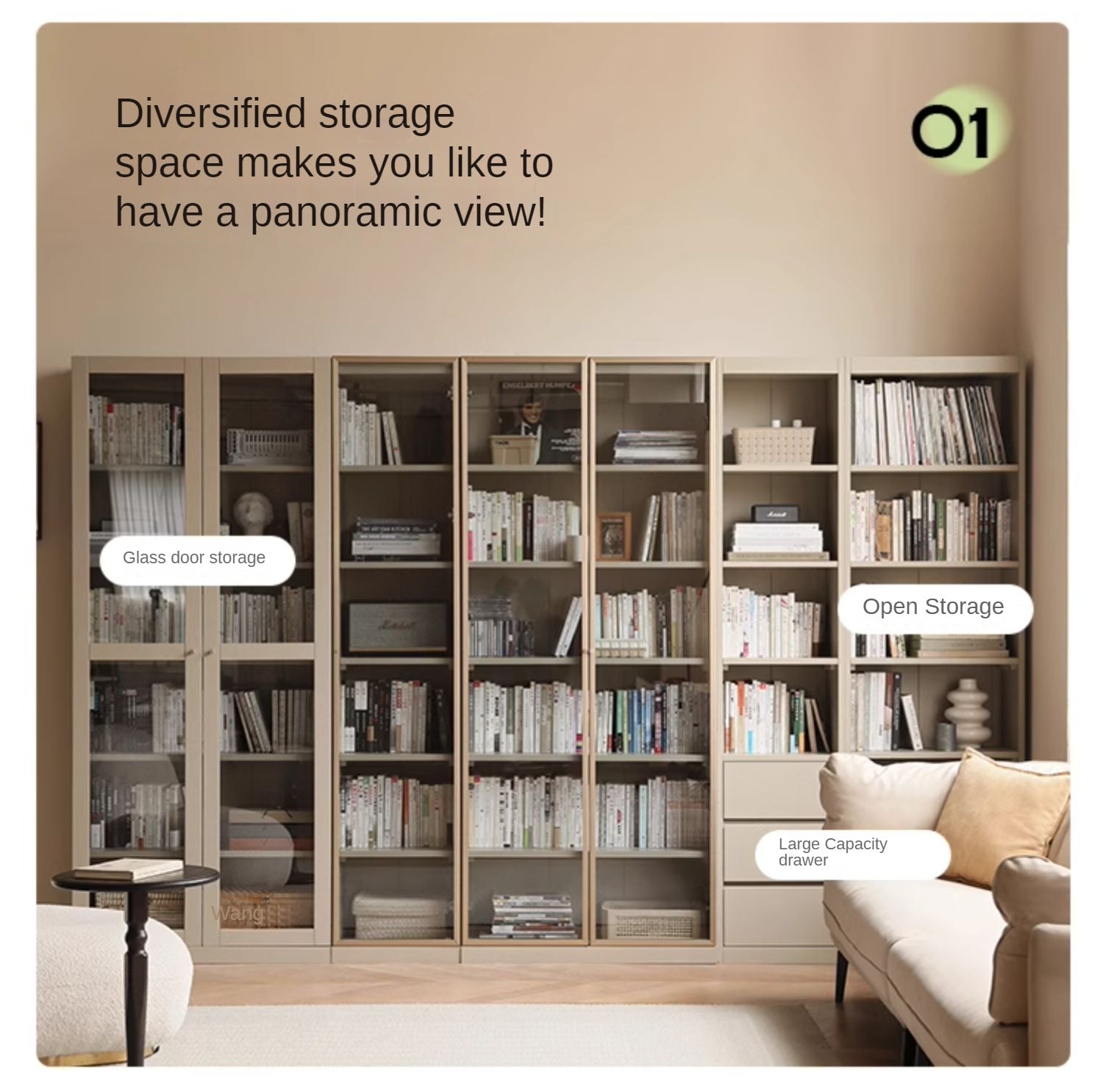 Poplar Solid Wood Bookcase Light Luxury Style