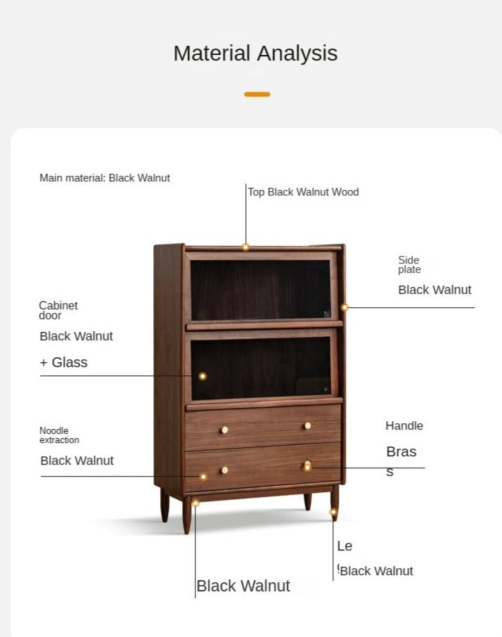 Side cabinet Black walnut solid wood flip door LED lights"
