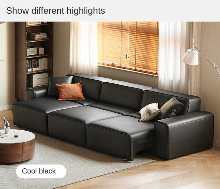 Organic Leather Art Sofa Retractable Bed Big Black Bull Electric Sofa Bed.