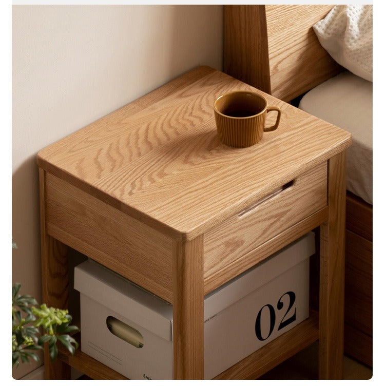 Oak, Beech Solid Wood, Solid RubberWood Nightstand.