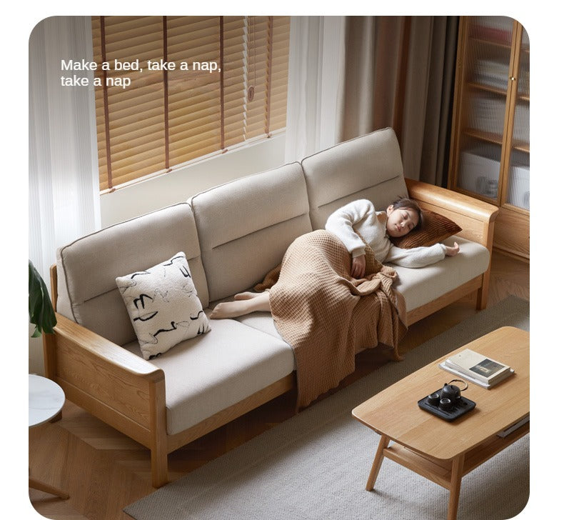 Ash Solid Wood Modern High Back Sofa.