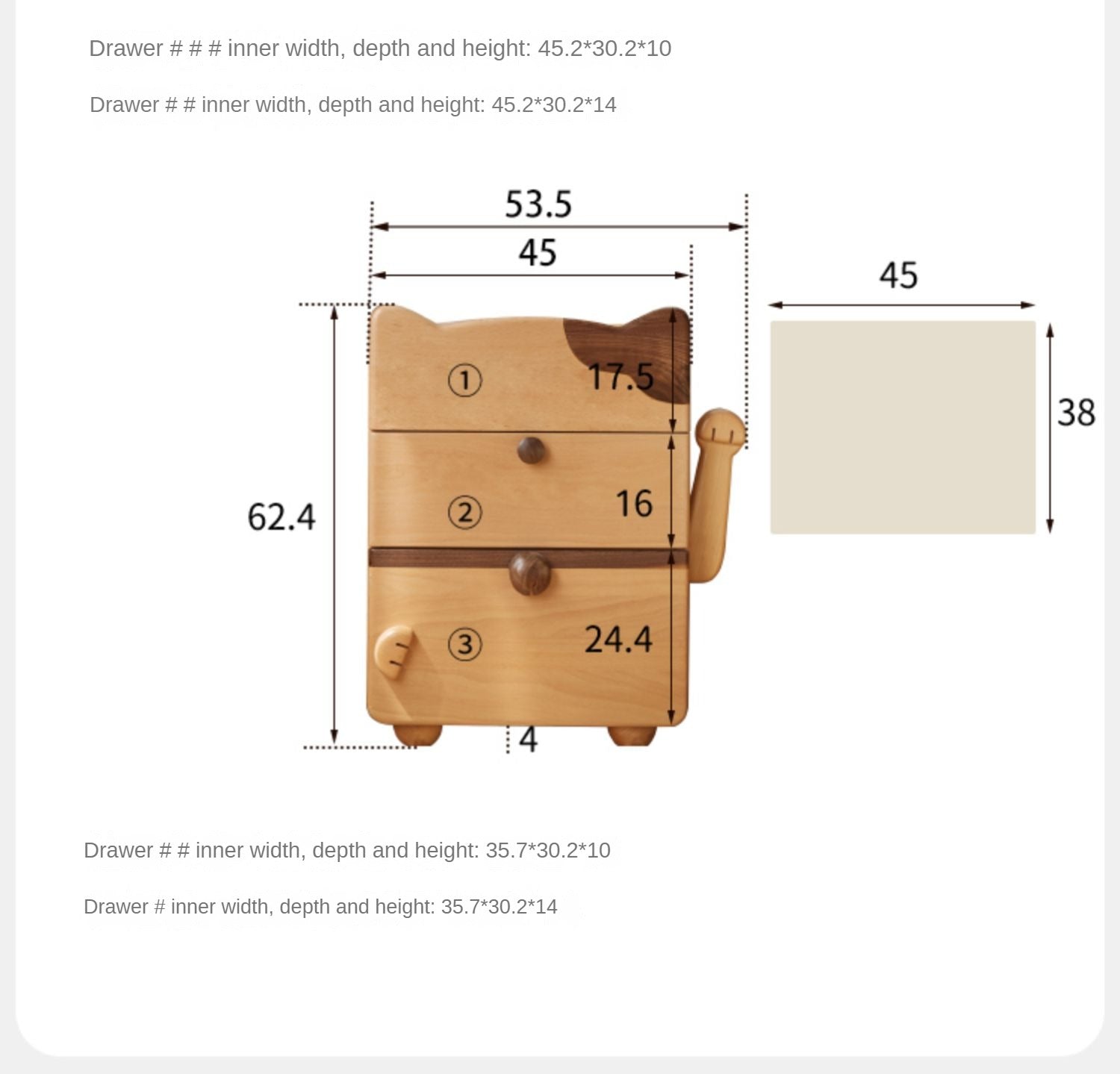 Beech Solid Wood  Kids Chest of Drawers -Type Toy Storage Cabinet