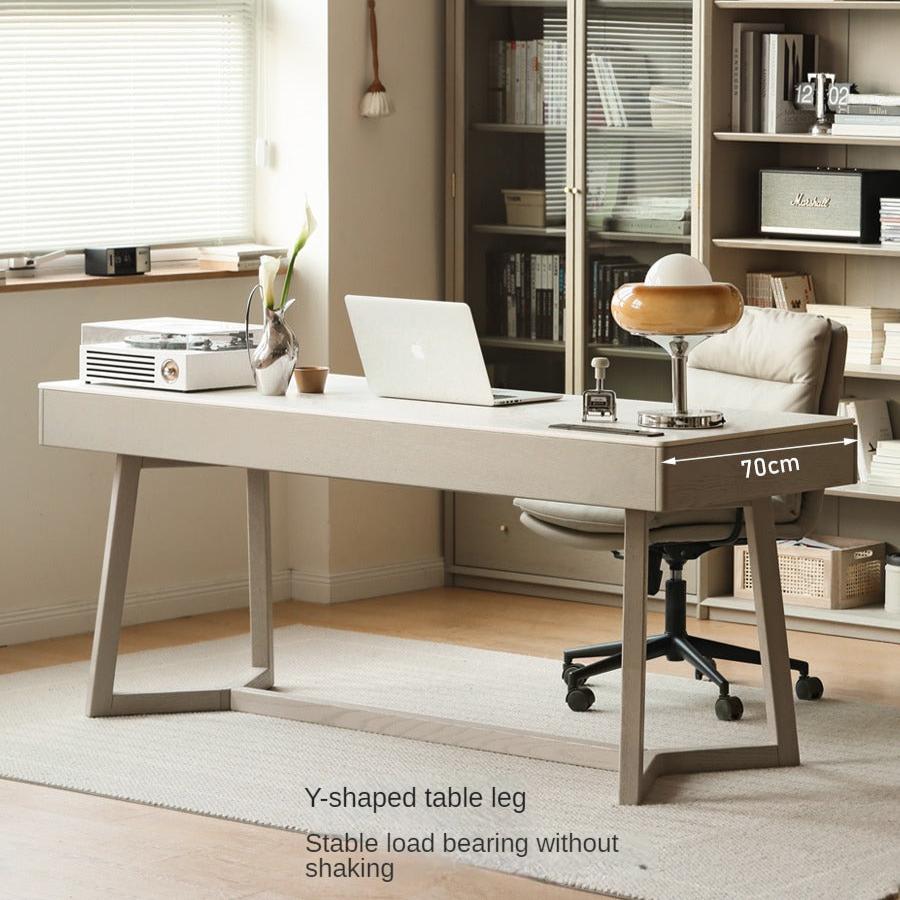 Oak, Poplar Solid Wood Slate Warm Elegant Desk With Drawer