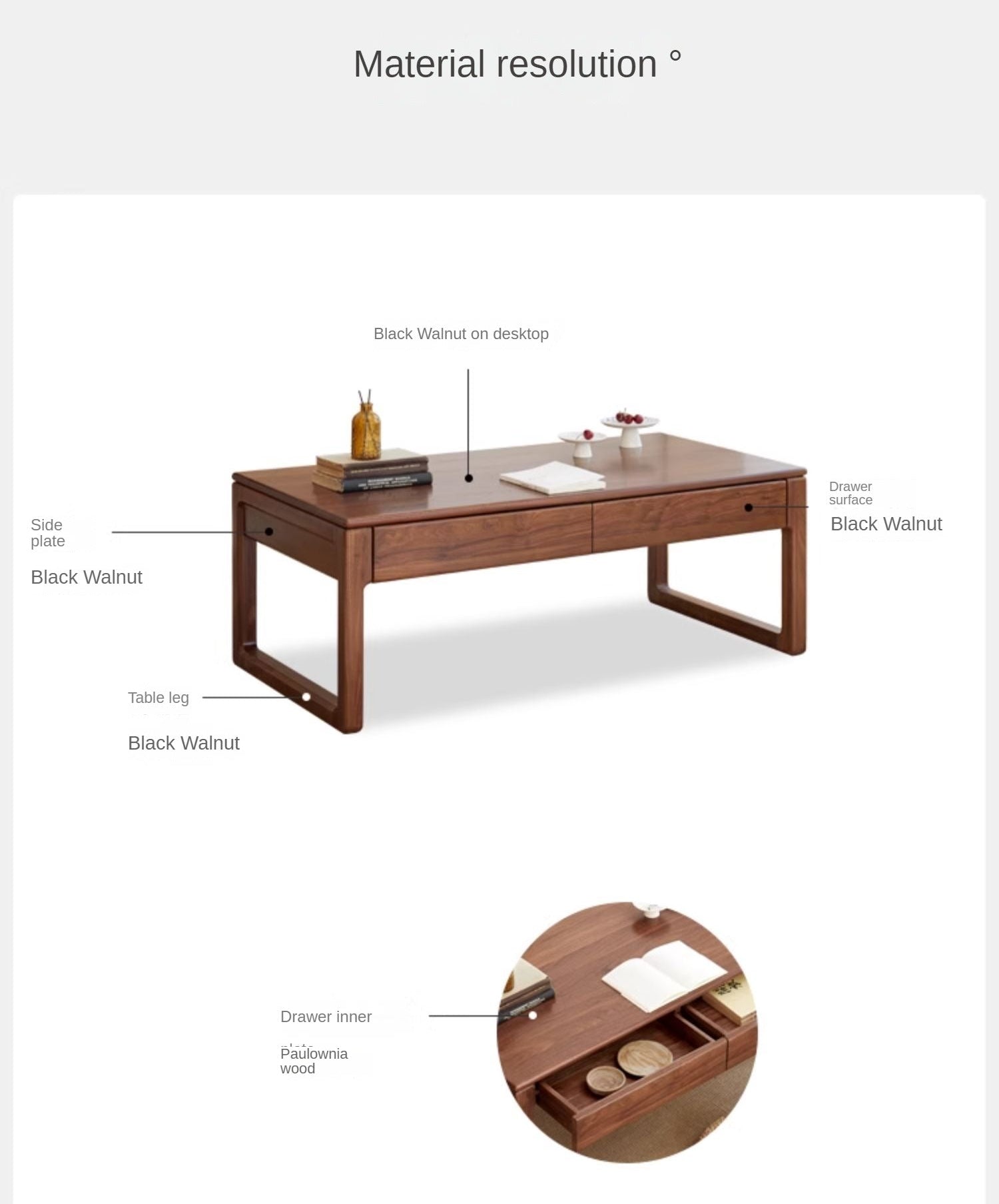 Ash, Black Walnut, Oak Solid Wood Coffee Table