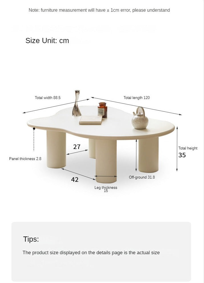 Rubber Solid Wood Creamy Cloud Coffee Table
