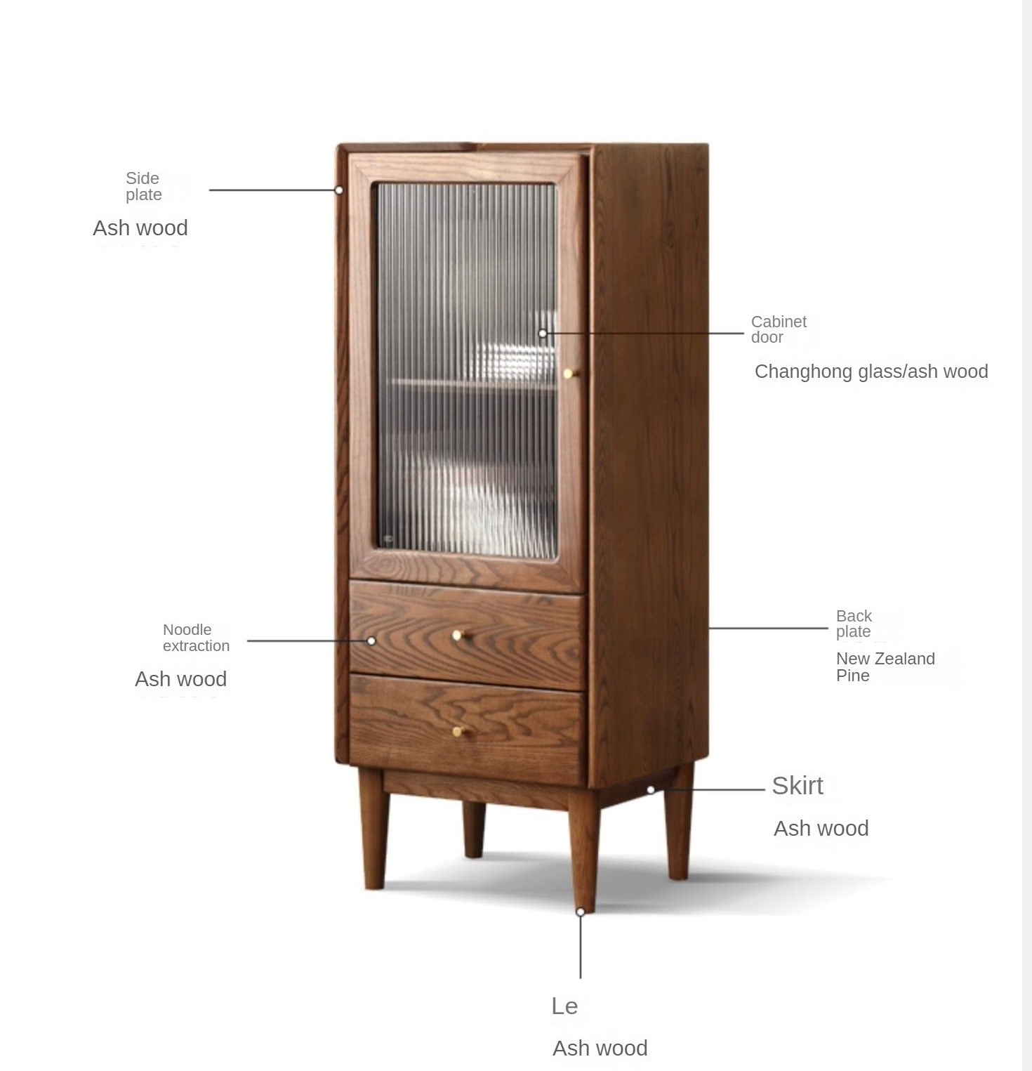 Ash Solid Wood Narrow Side Cabinet.