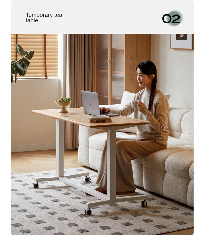 Oak, Rubberwood Solid Wood Standing Mobile Office Desk