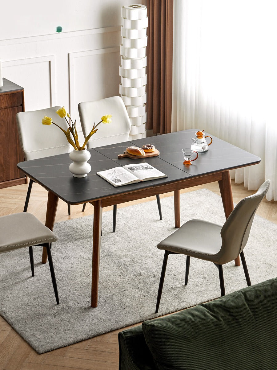Black Walnut, Ash Solid Wood Telescopic Rock Slab Dining Table