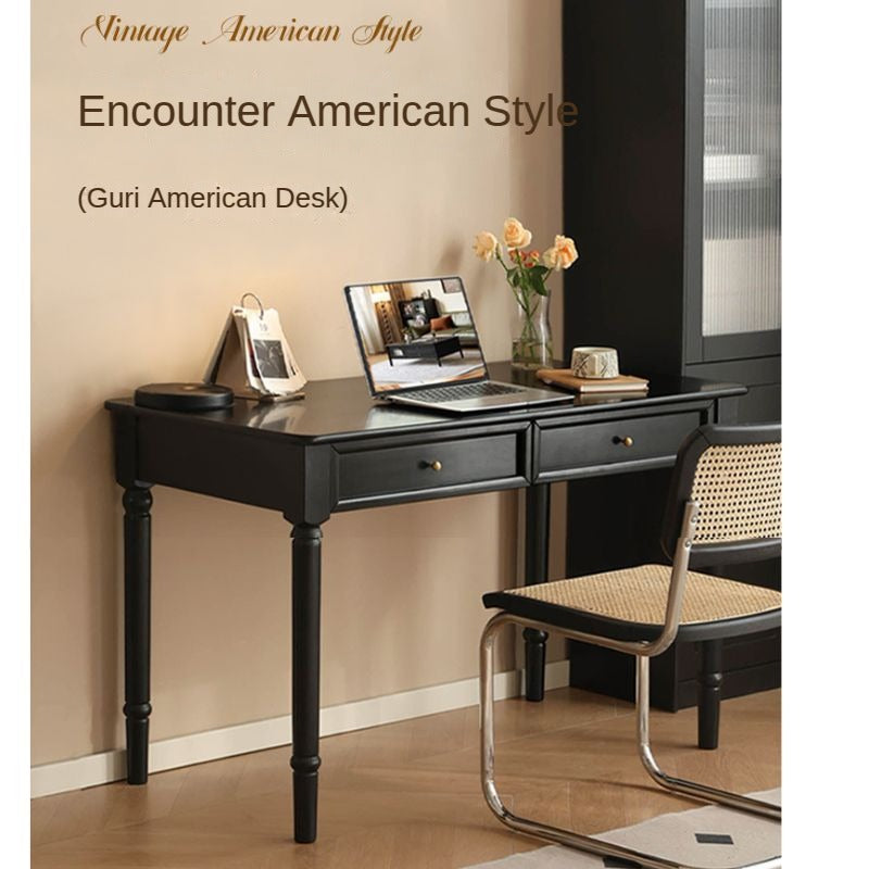 Solid Rubberwood American Retro Black Computer Desk.