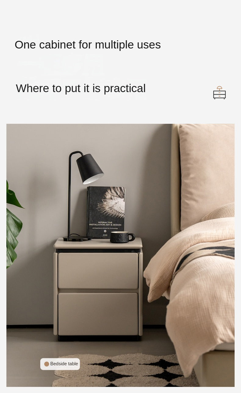 Poplar Solid Wood Gray Light Luxury Nightstand.