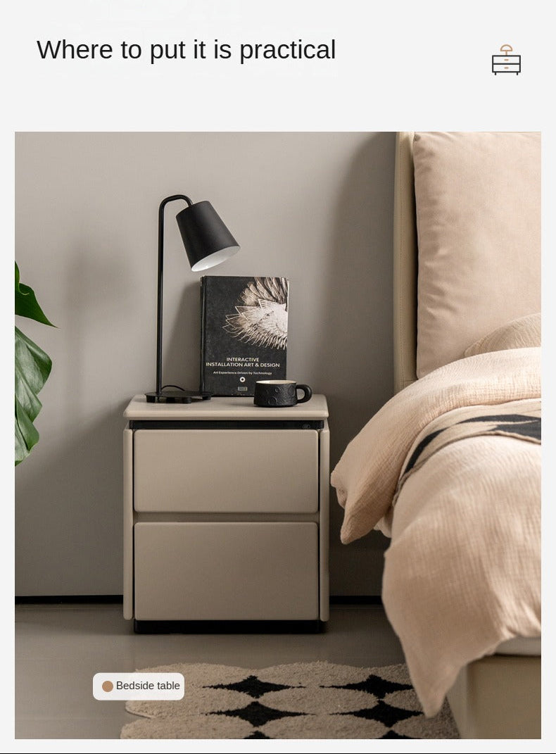 Solid RubberWood Gray Nightstand with Metal Legs