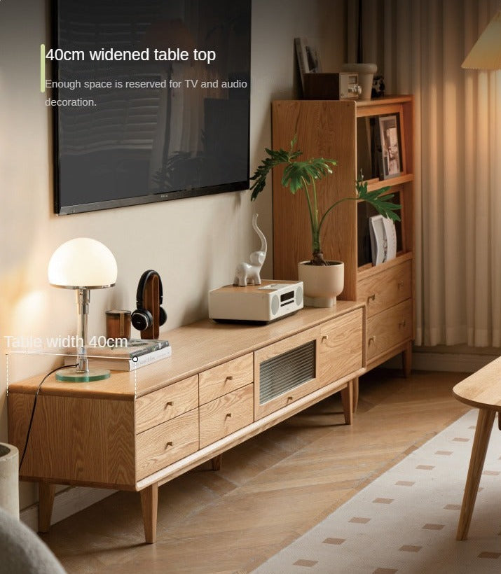 Oak Solid Wood Flip Door TV Cabinet.