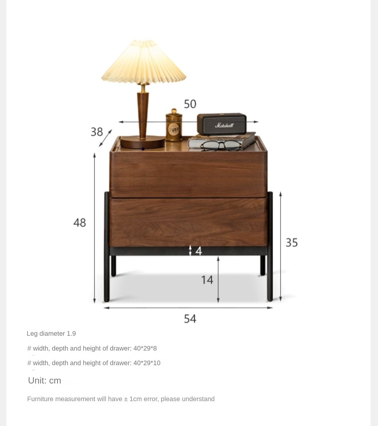Black Walnut, Oak, South American Walnut Solid Wood Nightstand.