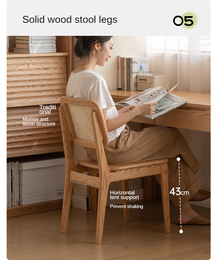 4 pcs - Oak, Ash Solid Wood Rattan Dining Chair