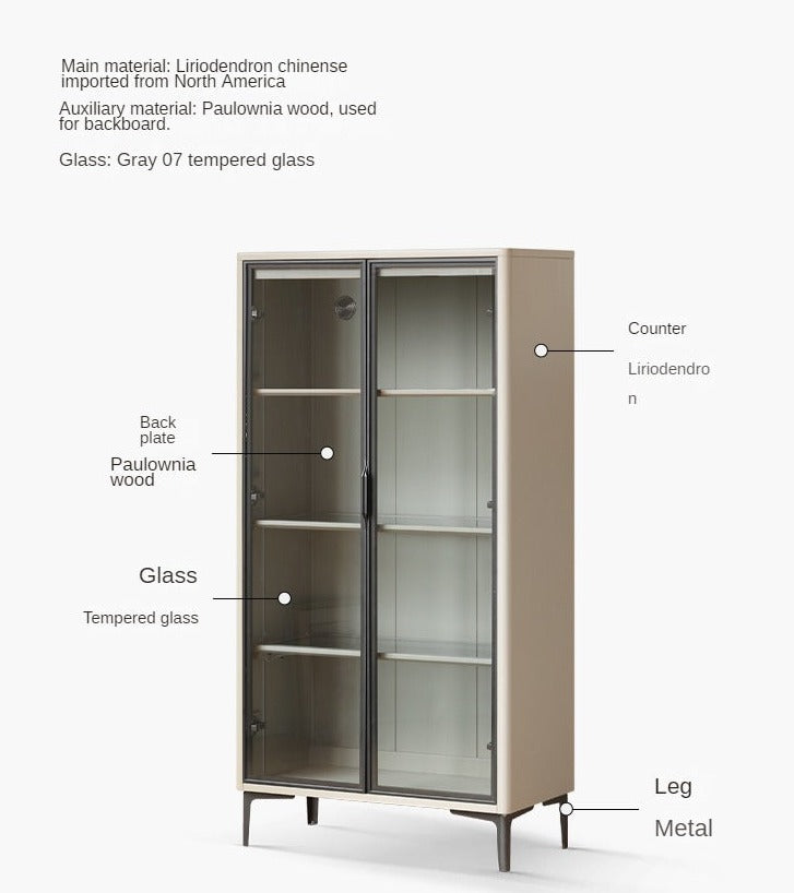 Poplar Solid Wood Wine Cabinet, Display Cabinet Glass Door Light Luxury