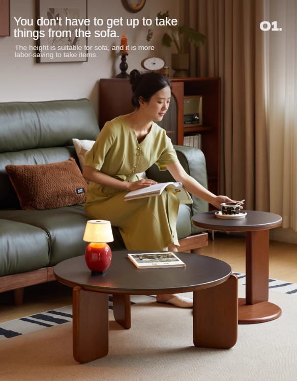 Poplar Solid Wood Rock Board Medieval Round Coffee Table