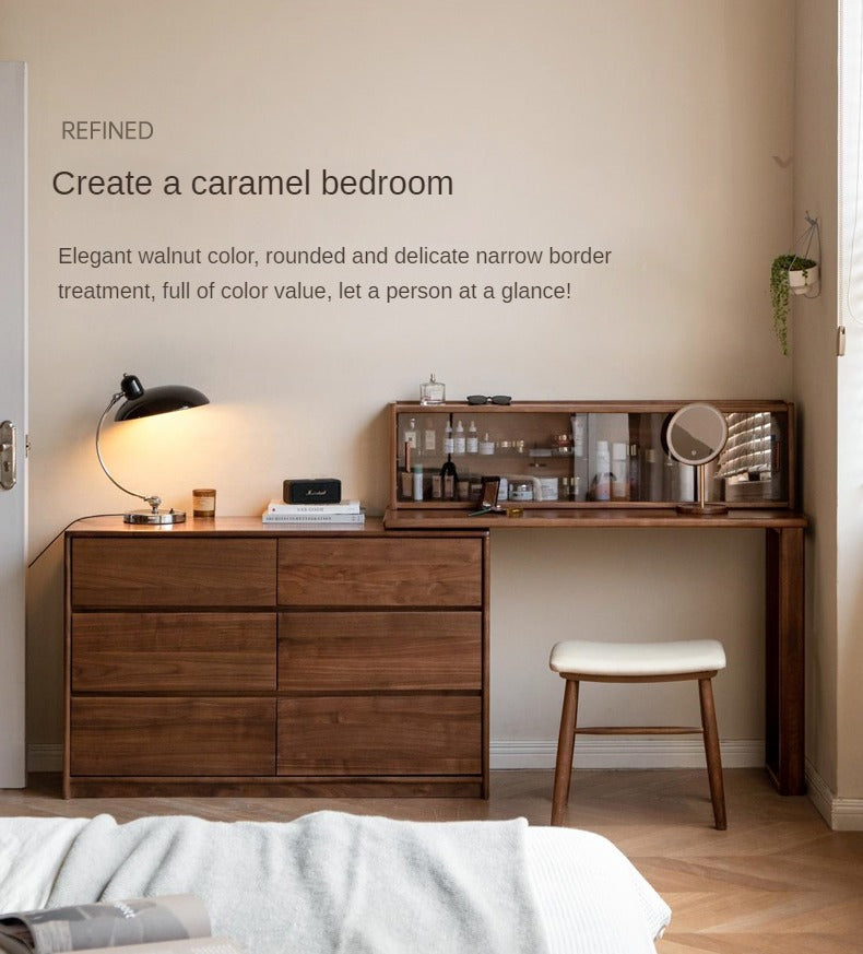 Black Walnut, Walnut Tree Solid Wood Retractable Dressing Table.