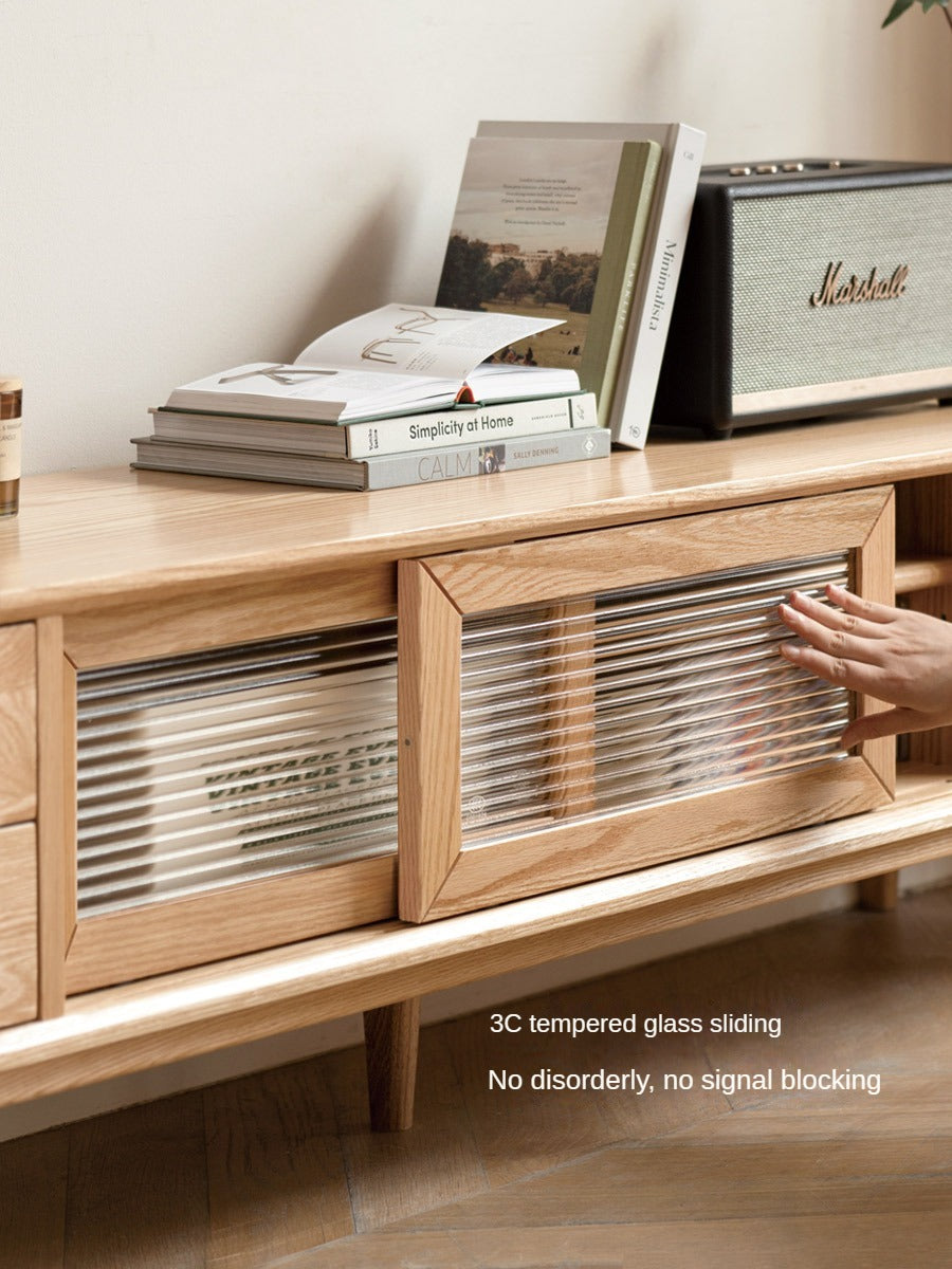 Oak, Ash Solid Wood TV Stand Sliding Door