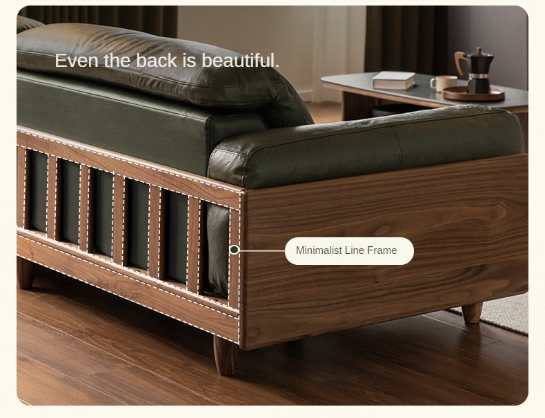 Black Walnut, Poplar Solid Wood Leather Sofa Italian Light Luxury.