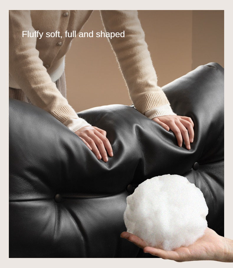 Leather Light Luxury Black Straight Sofa,