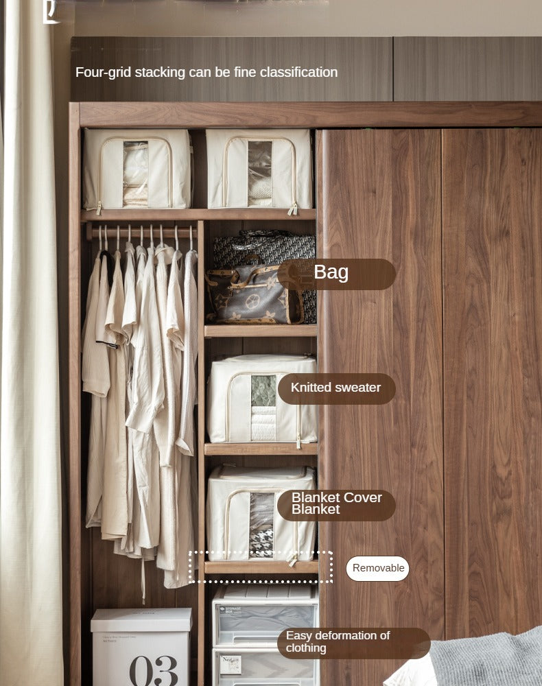 Black Walnut, Golden Sandalwood Solid Wood Wardrobe Sliding Door.
