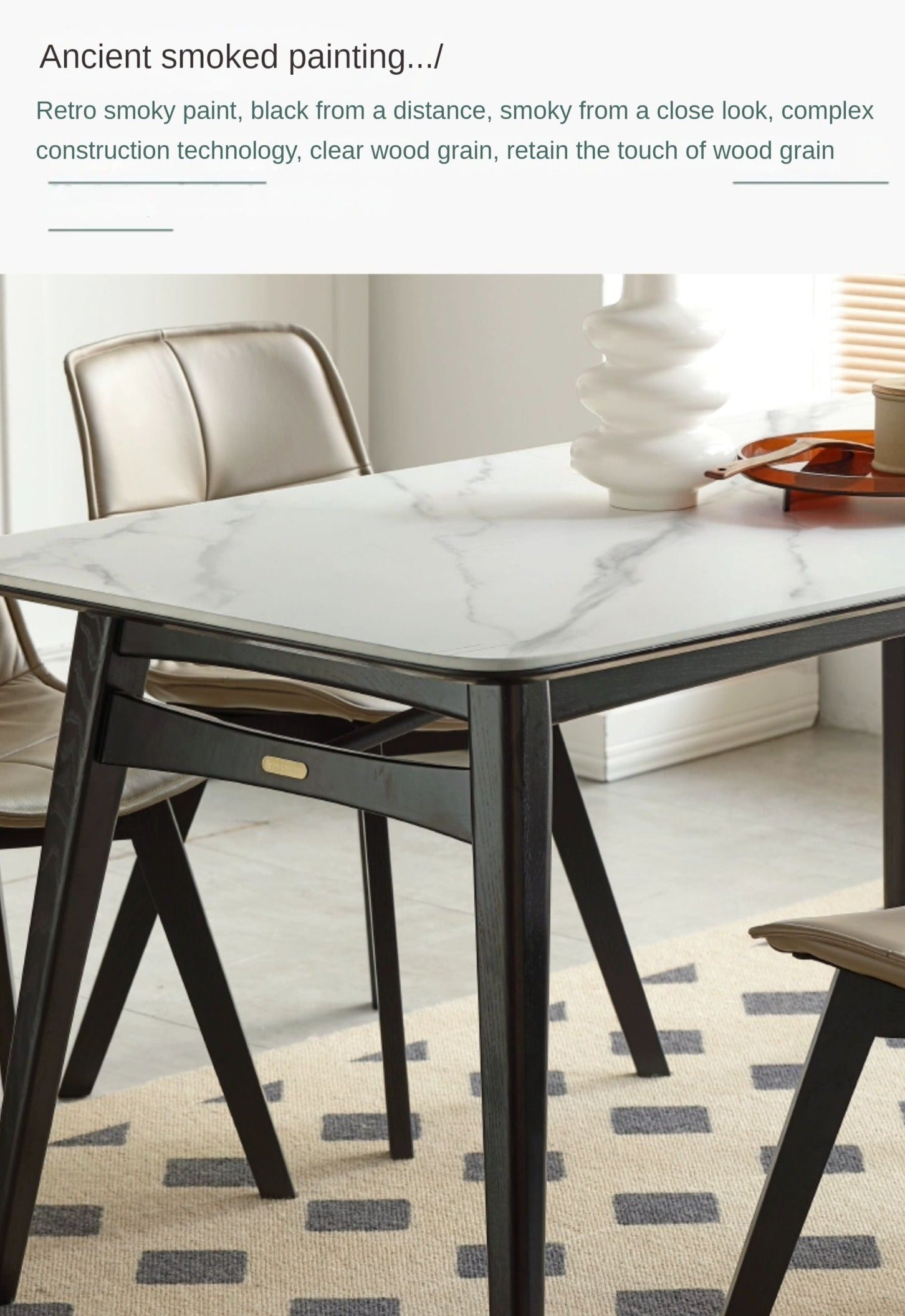 Solid Oak wood slate luxury dining table"