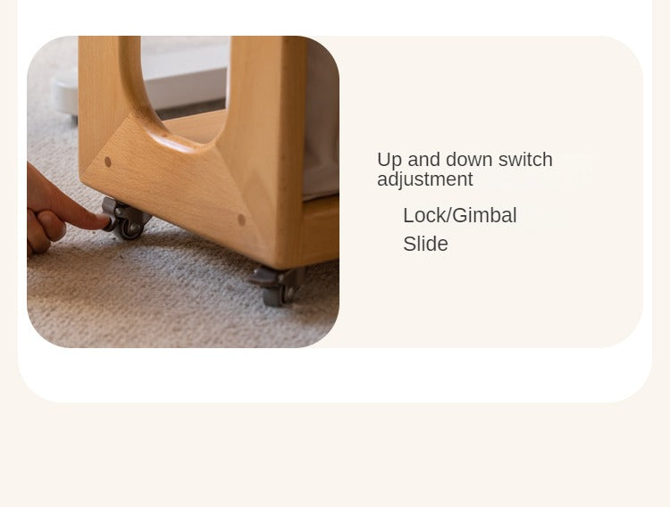 Beech Solid Wood Children's Under-Table Bookshelf with Wheels