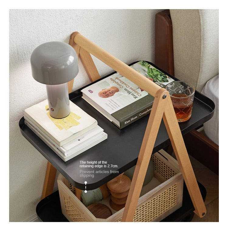 Beech Solid Wood Edge Table, Mobile Storage Rack