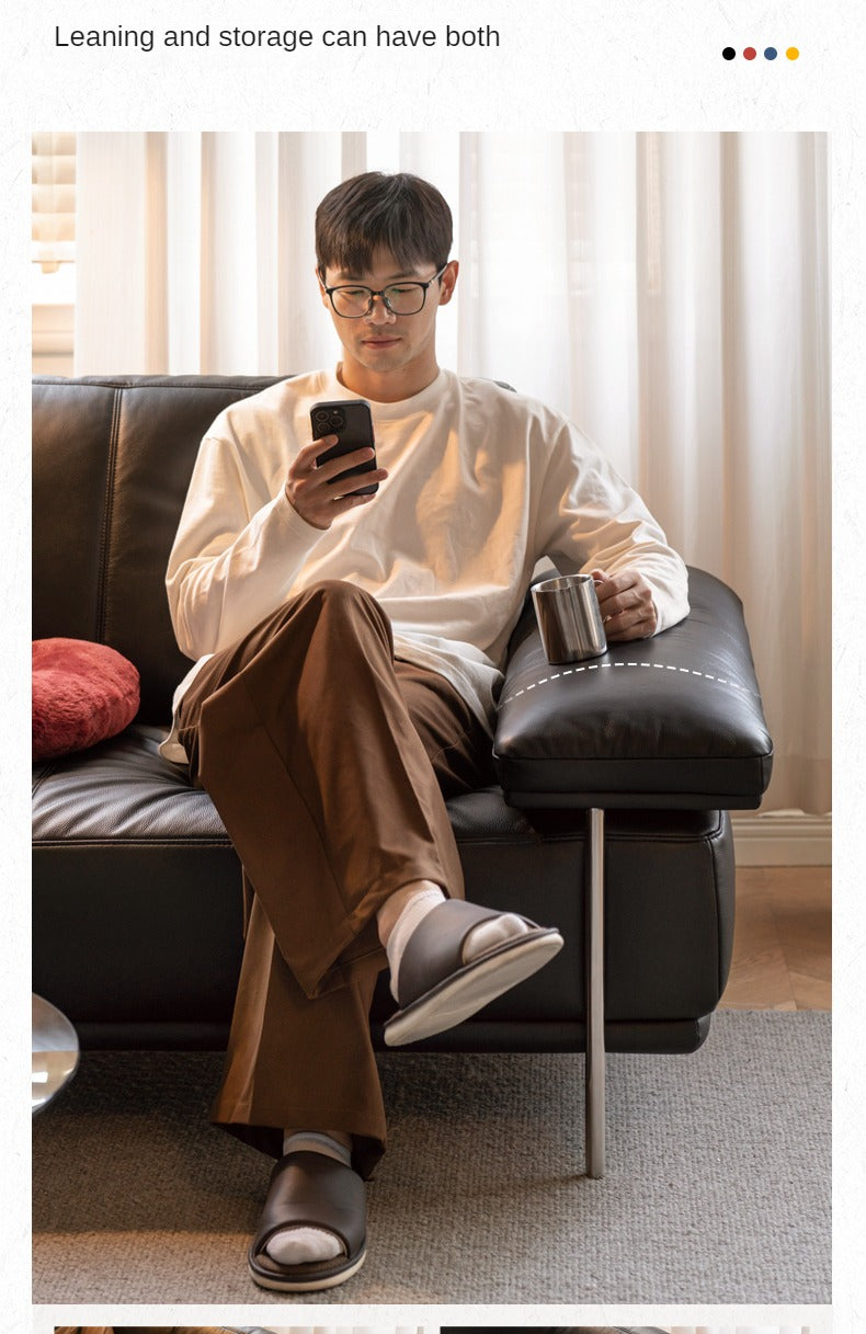 Leather Italian First Layer Yellow Cowhide Straight Sofa.