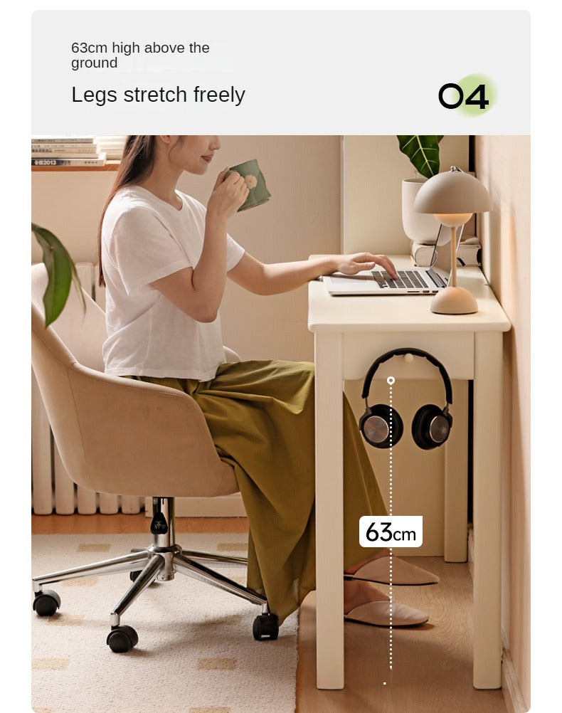 Rubber Solid Wood Modern Narrow Cream Style Drawer Desk