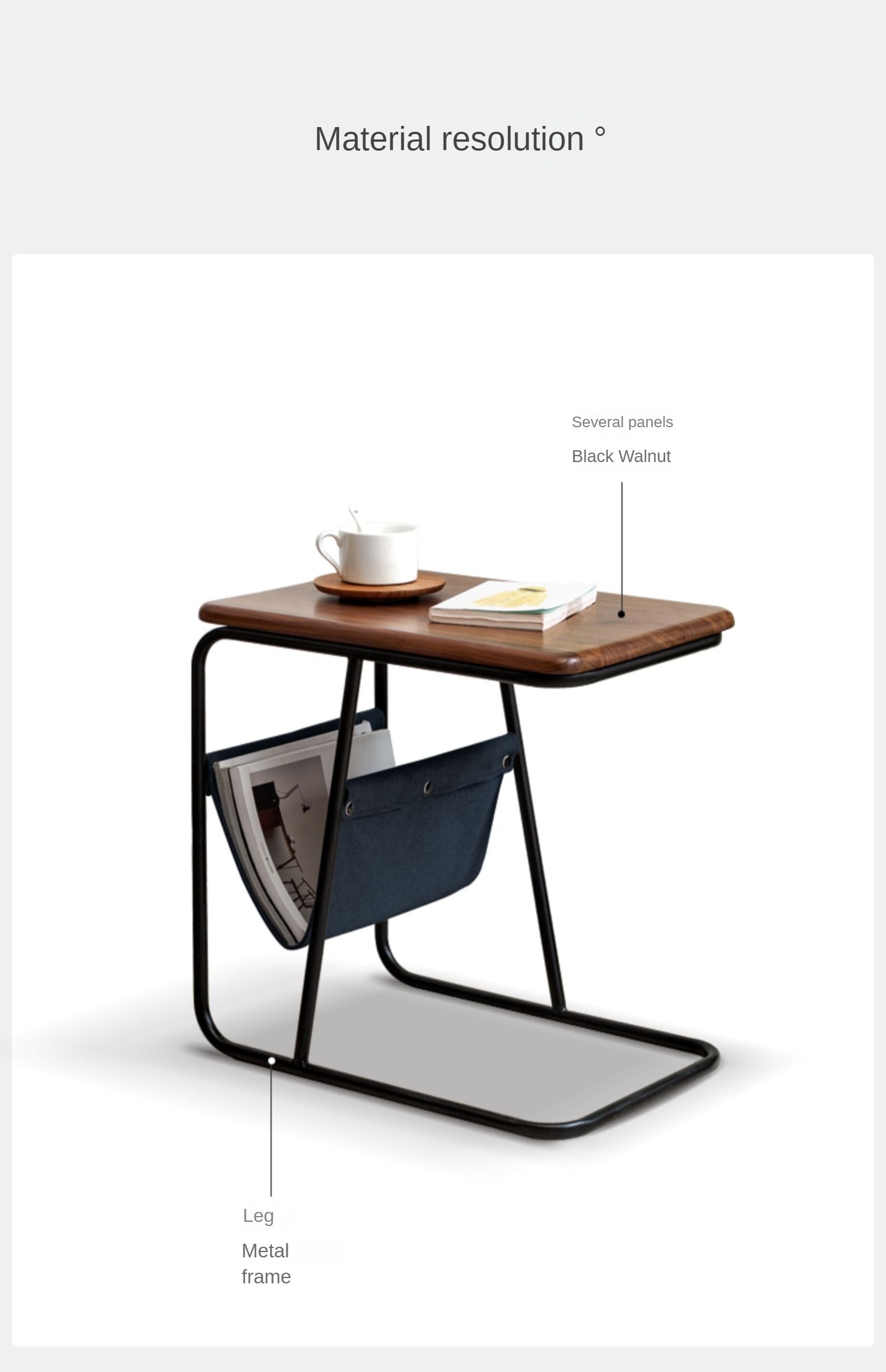 Black Walnut, Oak Solid Wood C-shaped Iron Side Table