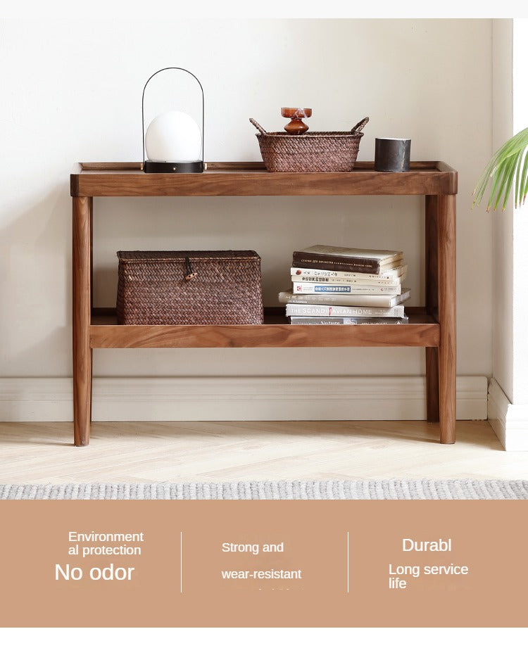 Black Walnut Solid Wood Side Table, Double Layer Storage Shelf