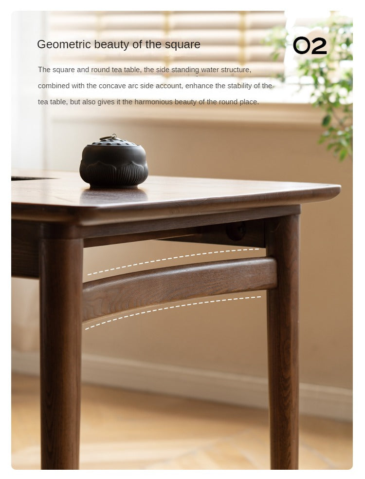 Ash Solid Wood Tea Table Tea Tray Integrated