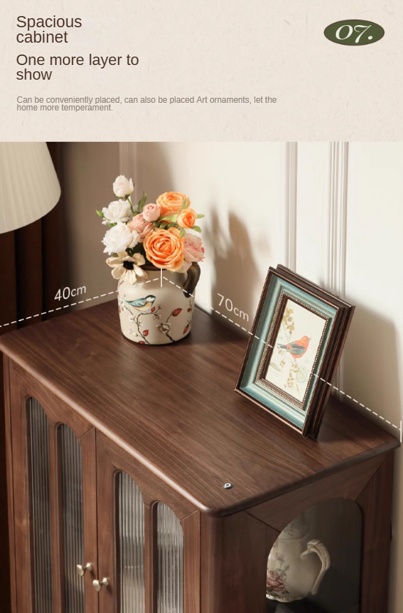 Black Walnut Solid Wood Retro Side Cabinet.