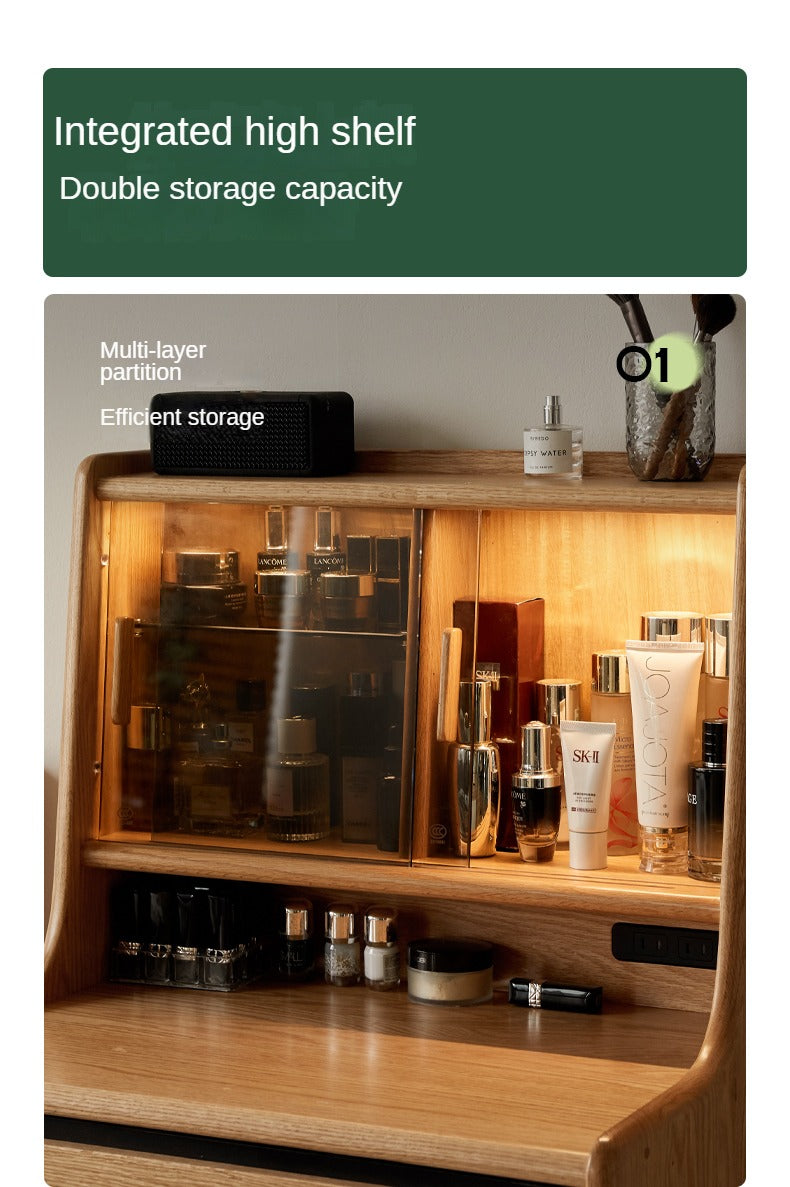 Oak Solid Wood Dressing Table Shelf Integrated.