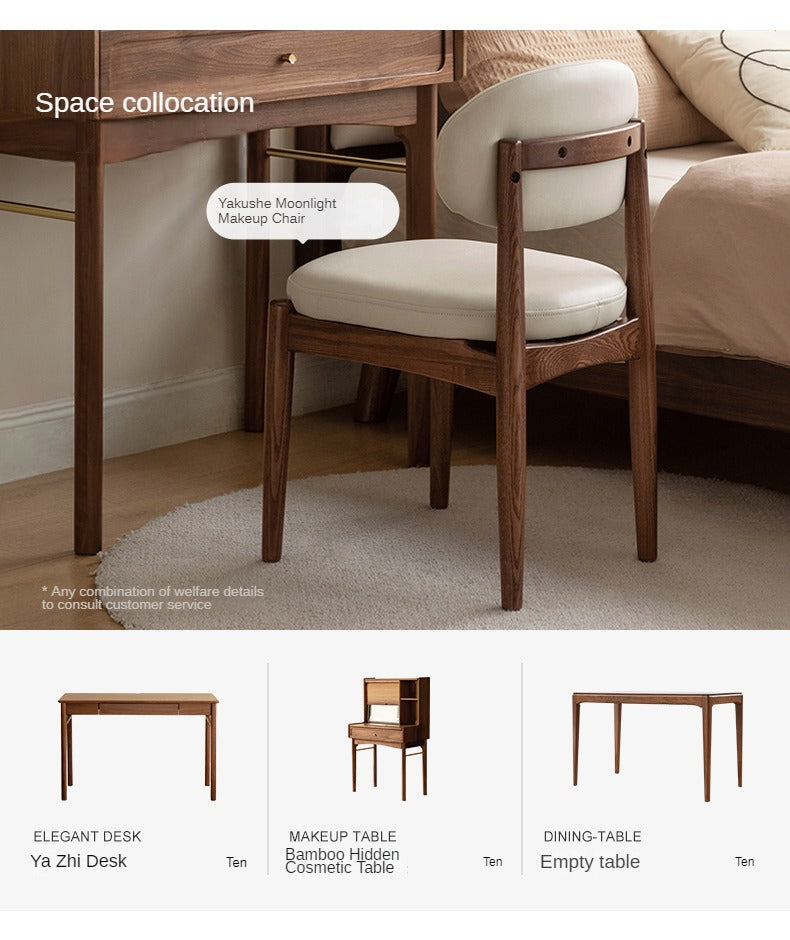 Black Walnut, Ash Solid Wood Modern White Soft Makeup Chair