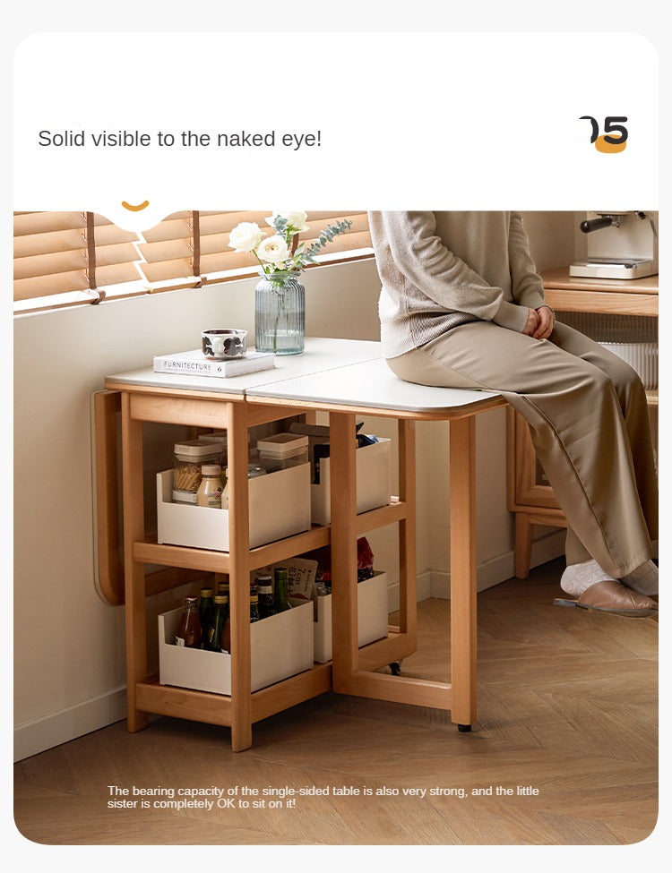 Beech Solid Wood Folding Movable Rock Plate Dining Table
